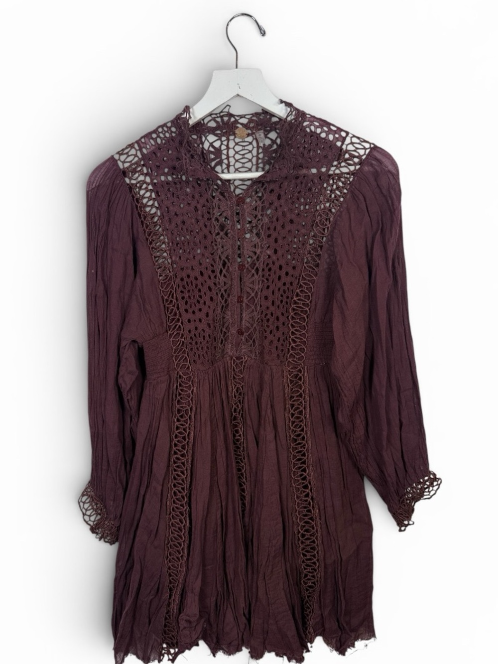 Free People One Karma Eyelet Mini Dress In Burgundy W2413 Sz S - Picture 3 of 10